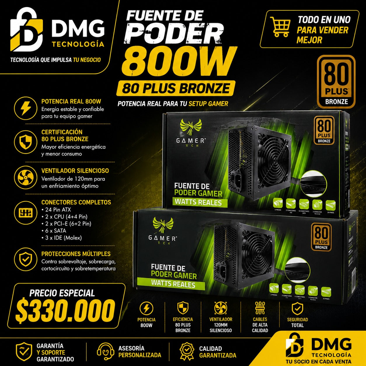 FUENTE DE PODER REAL 800W 80 PLUS BRONZE GAMERTECH