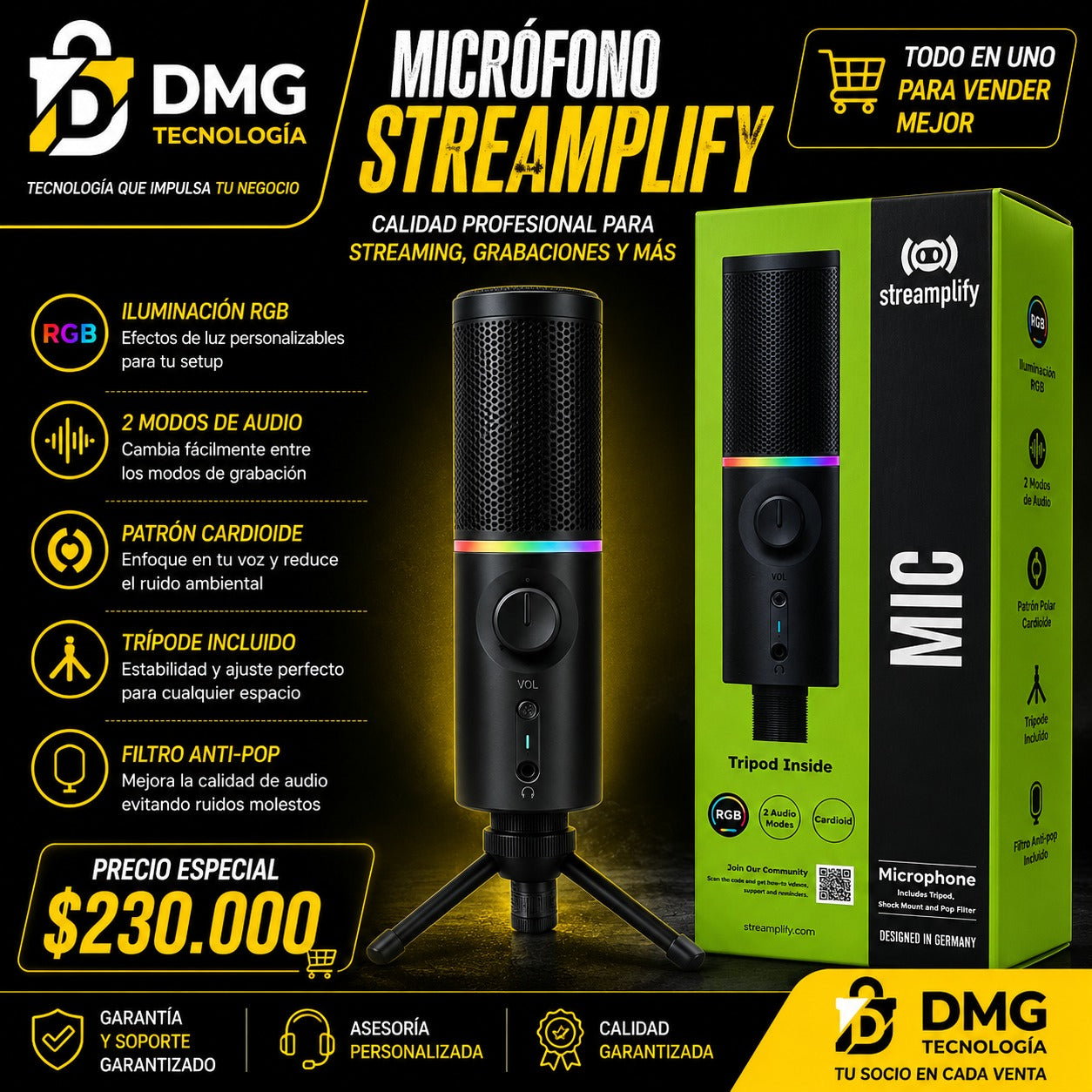 MICROFONO GAMER STREAMING STREAMPLIFY - MIC RGB
