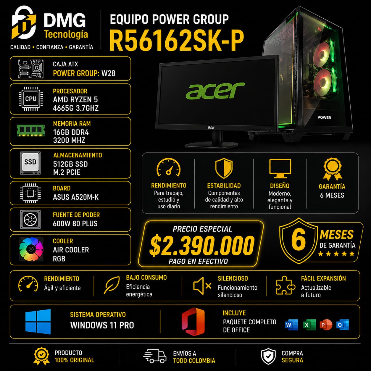 COMPUTADOR GAMER POWERGROUP - R56162SK-P