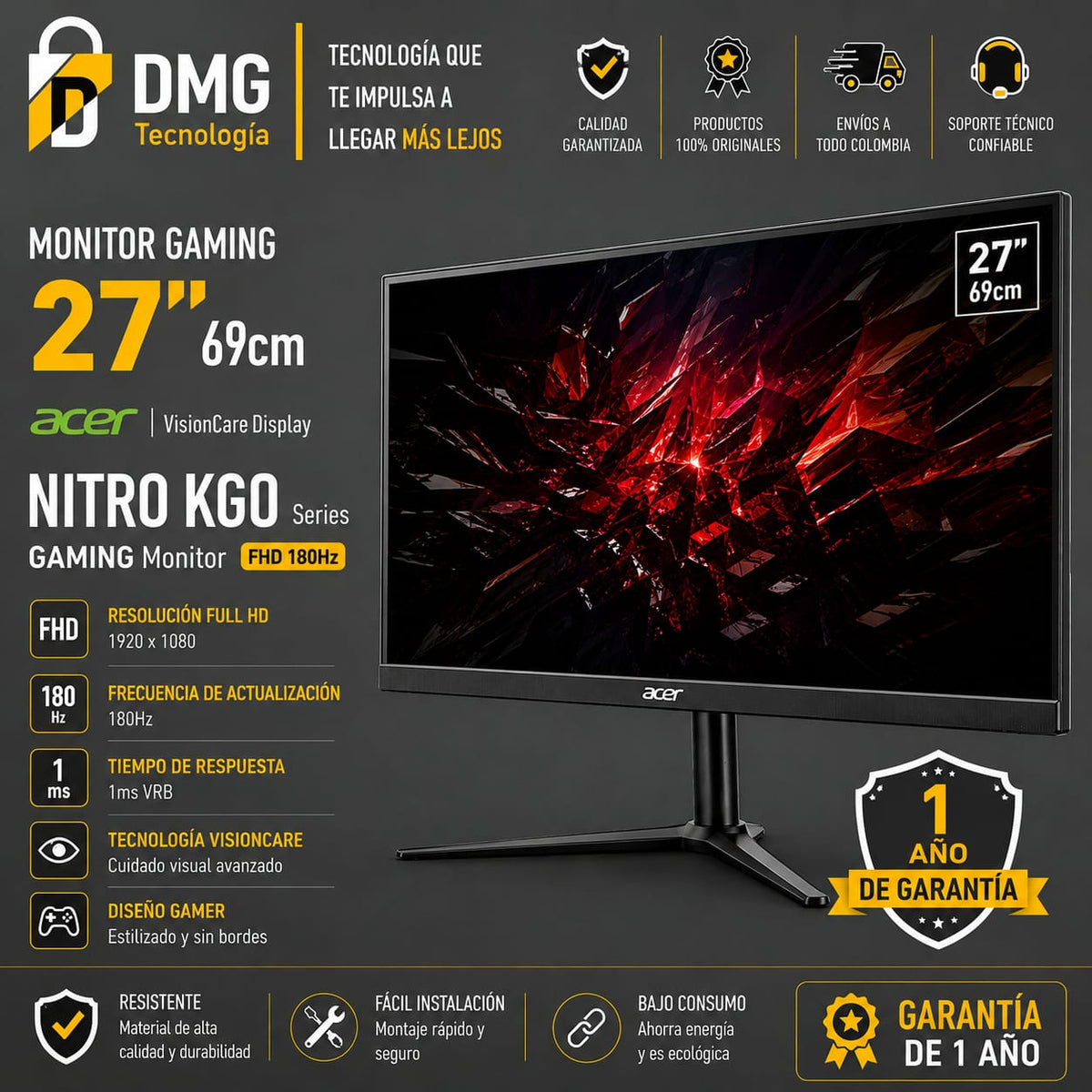 MONITOR GAMING ACER NITRO 27" 180HZ