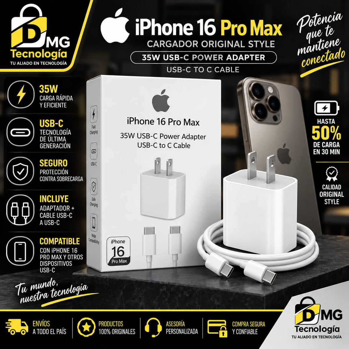 CARGADOR IPHONE 16 PRO MAX 35W