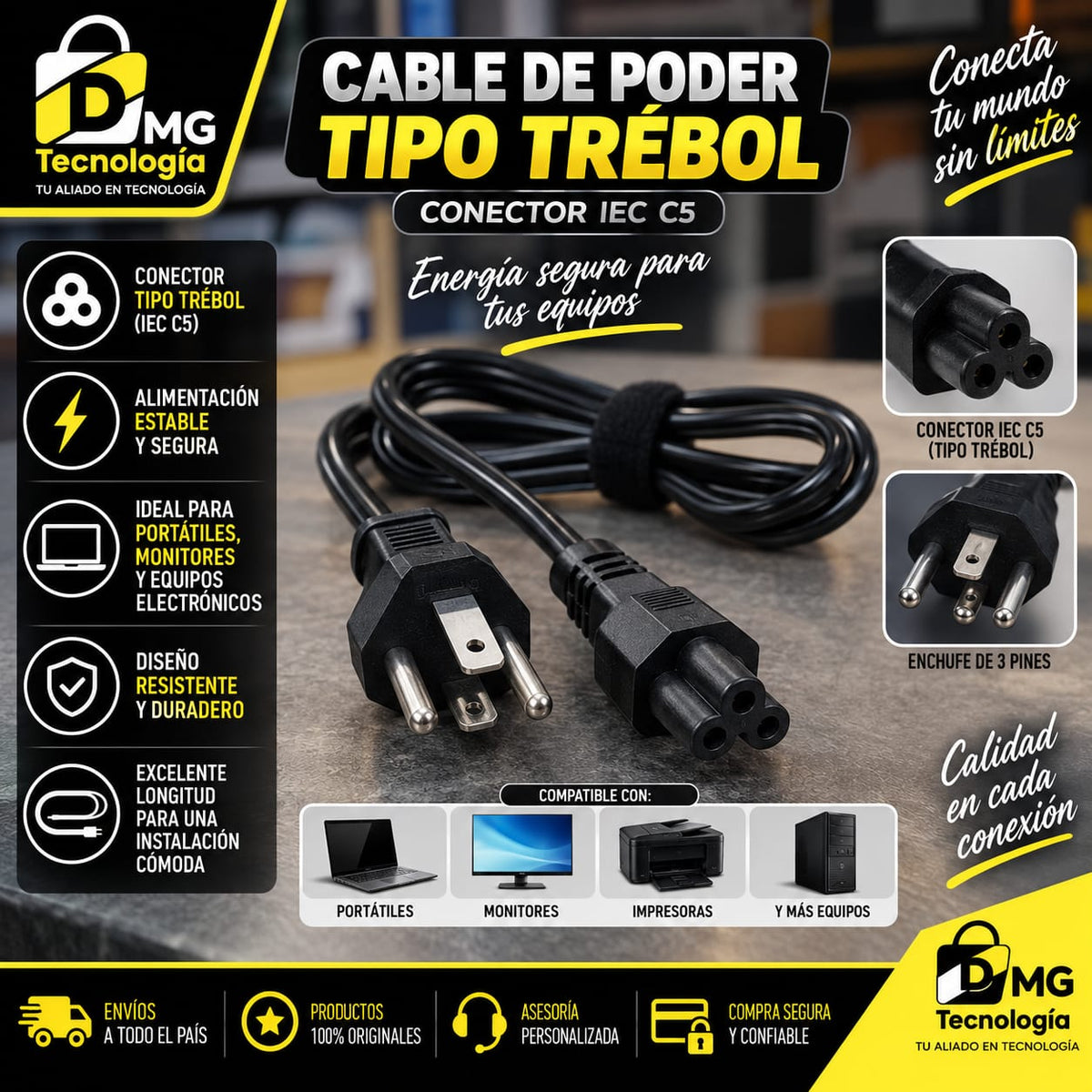 CABLE DE PODER TIPO TREBOL 5MTS
