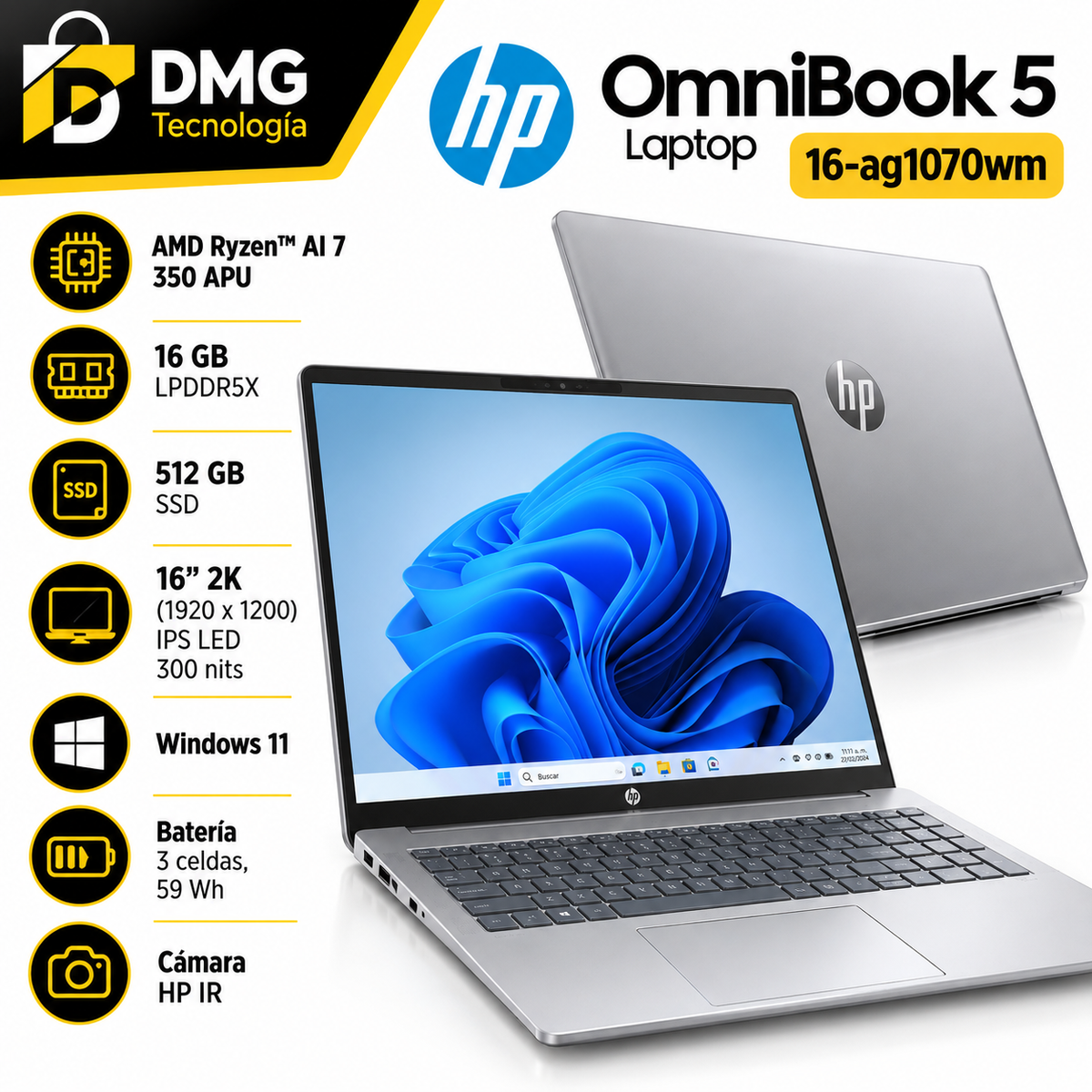 PORTATIL HP OMNIBOOK 5 AMD RYZEN 7 AI7 350 APU 16GB/512GB SSD 15.6"
