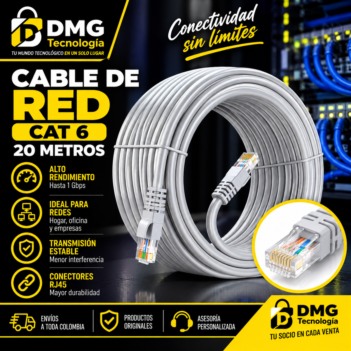 CABLE DE RED 20 MTS CAT6