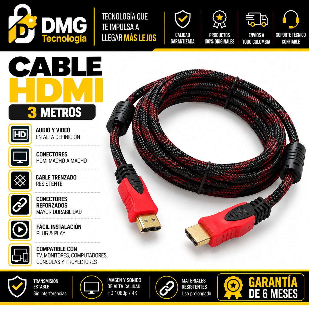 CABLE HDMI BLINDADO 3MTS