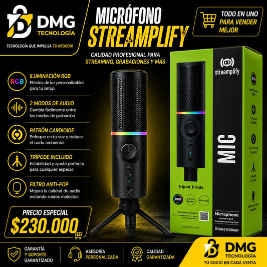 MICROFONO GAMER STREAMING STREAMPLIFY - MIC RGB
