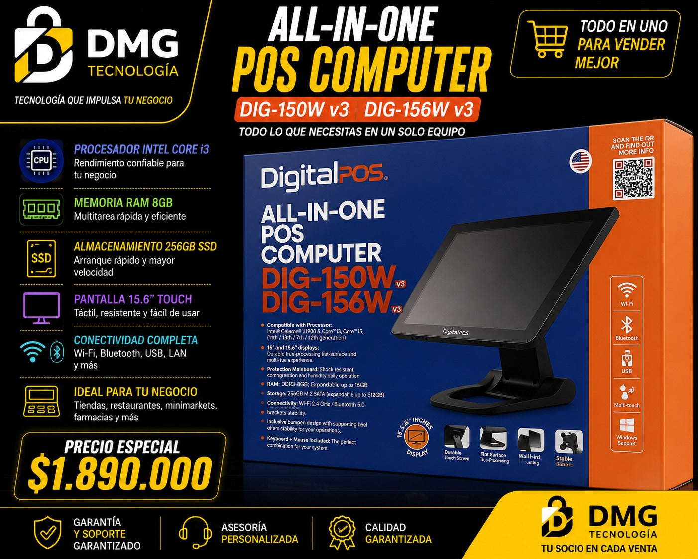COMPUTADOR TODO EN UNO POS - DIGITAL POS - DIG 150W 156W V3 TACTIL