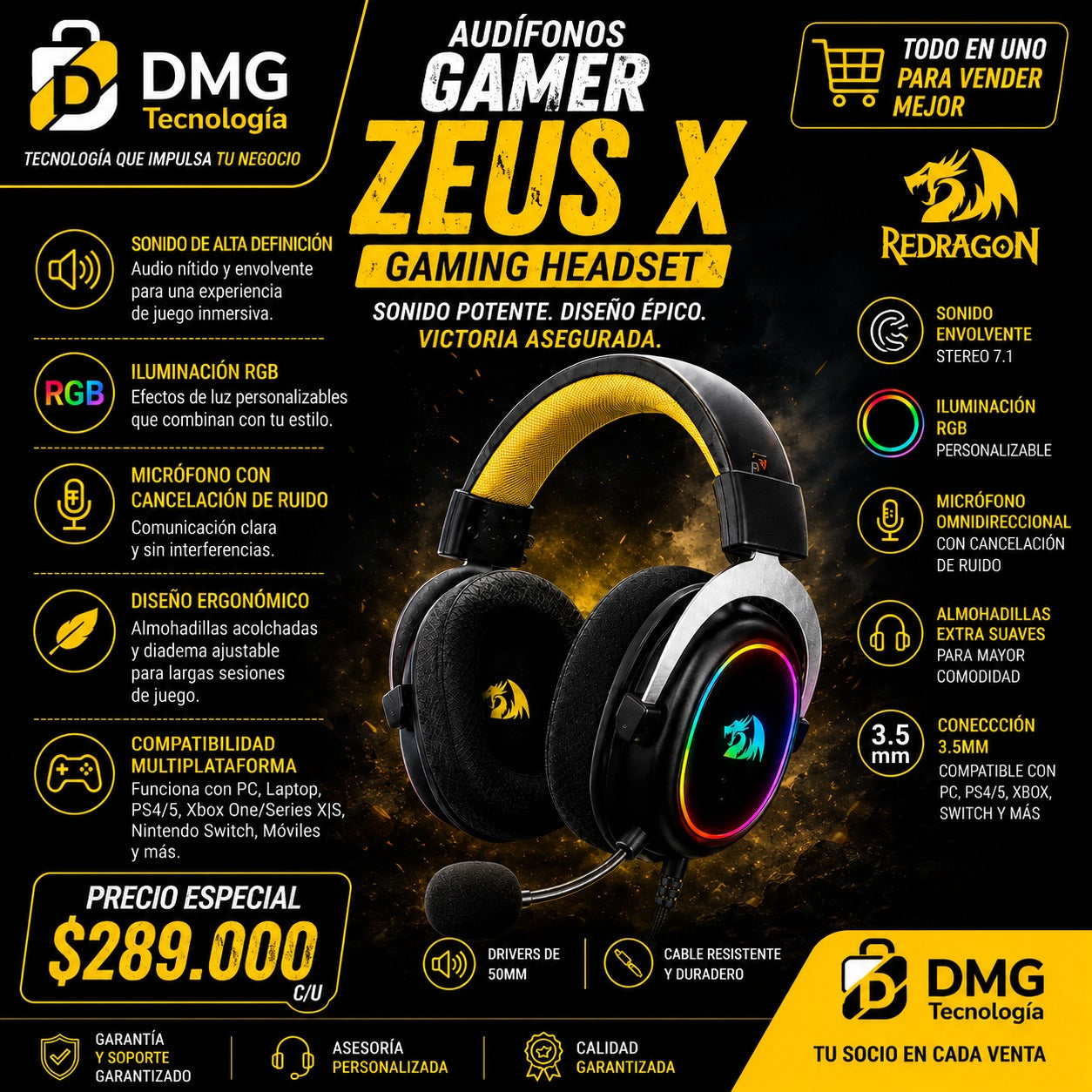 DIADEMA GAMER REDRAGON ZEUS X RGB