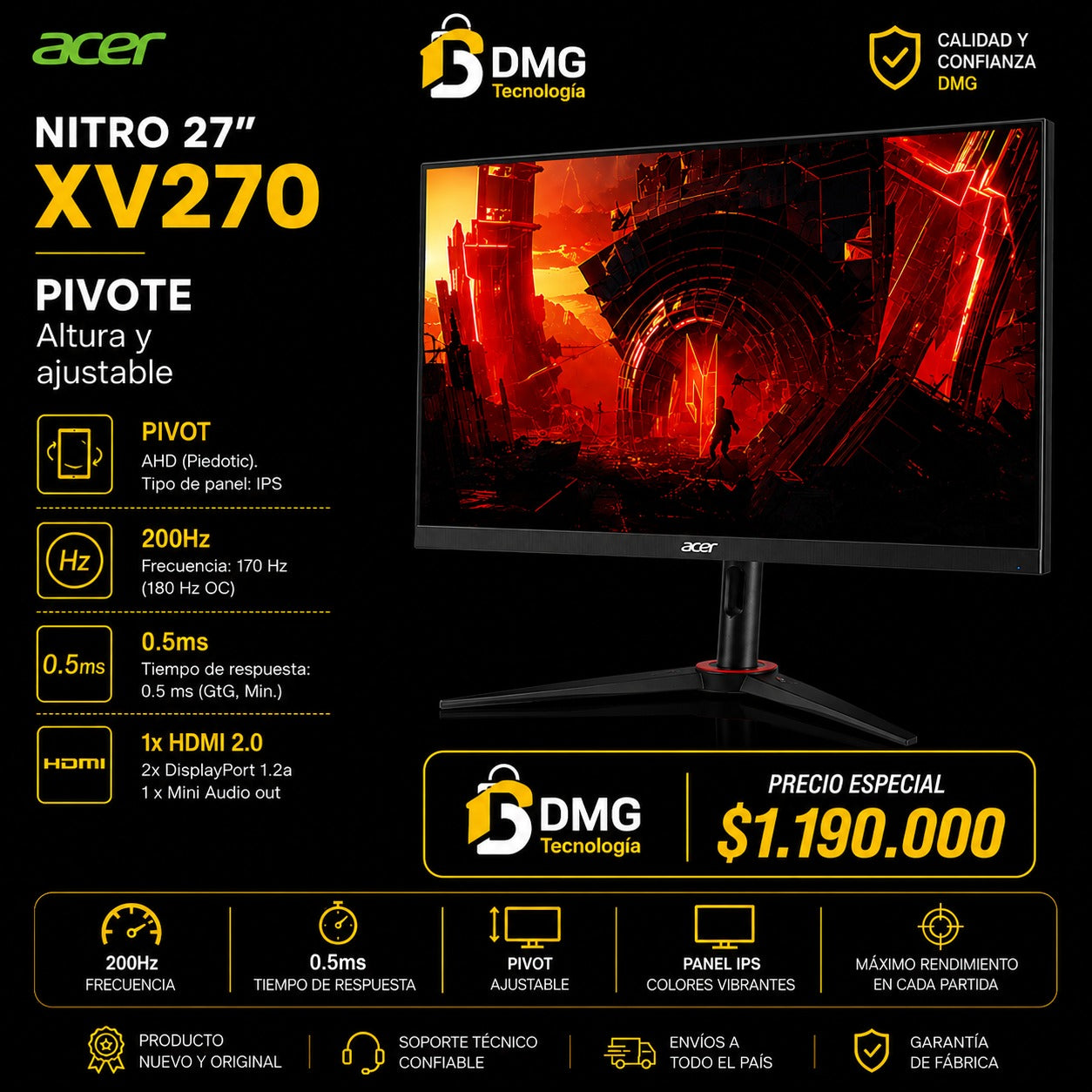 MONITOR GAMER ACER NITRO X270 - 27 PULGADAS