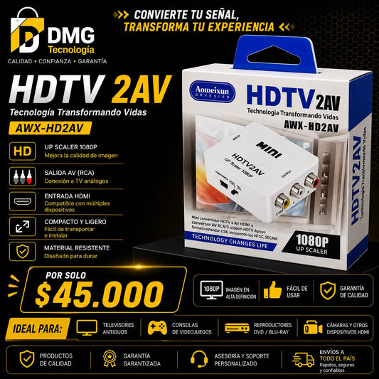 ADAPTADOR MINICONVERTIDOR HDMI A RCA(BANANAS) HDTV 2AV