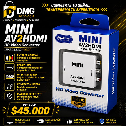 ADAPTADOR MINICONVERTIDOR RCA(BANANAS) A HDMI