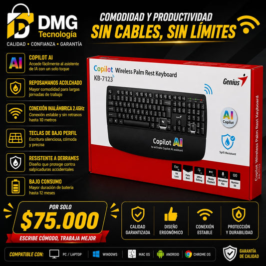 TECLADO INALAMBRICO CON REPOSAMANOS  - GENIUS  KB-7123.
