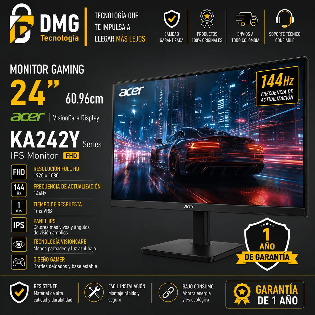 MONITOR GAMING ACER 24" KA242Y