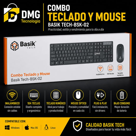 COMBO INALAMBRICO TECLADO Y MOUSE BASIK BSK-02