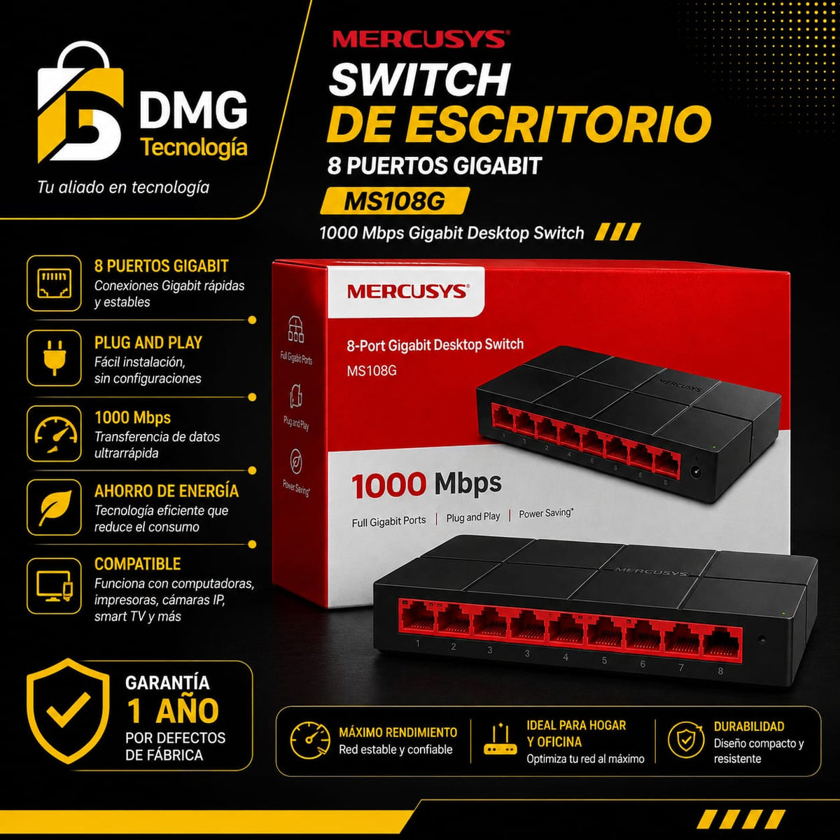 SWITCH MERCUSYS 8 PUERTOS 1000 Mbps