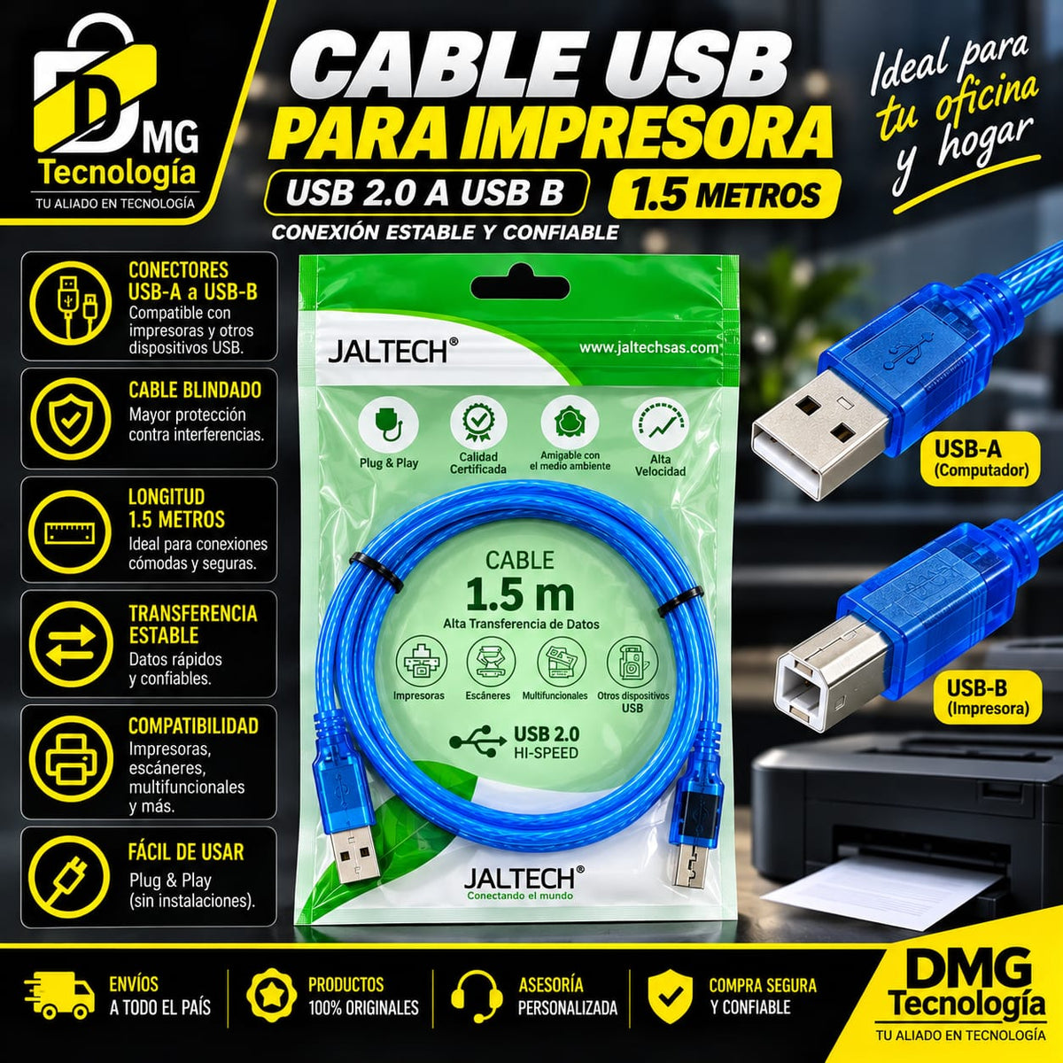 CABLE BLINDADO USB IMPRESORA 1.5MTS