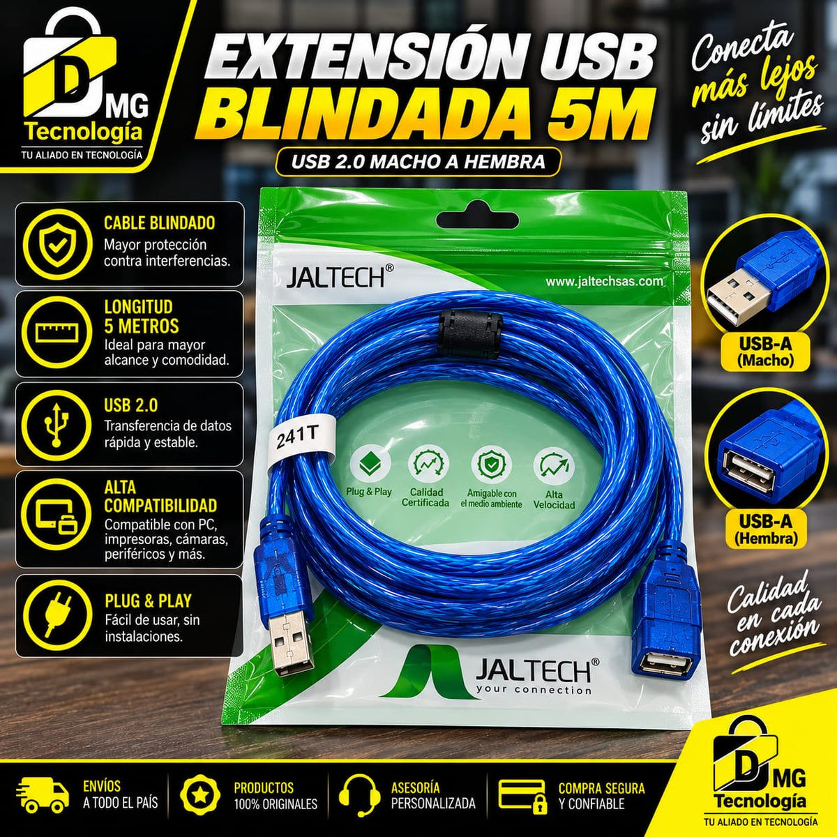 EXTENSION BLINDADA USB 5MTS