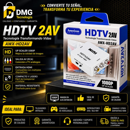 ADAPTADOR MINICONVERTIDOR HDMI A RCA(BANANAS) HDTV 2AV
