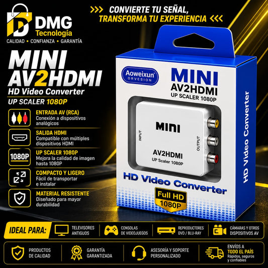 ADAPTADOR MINICONVERTIDOR RCA(BANANAS) A HDMI