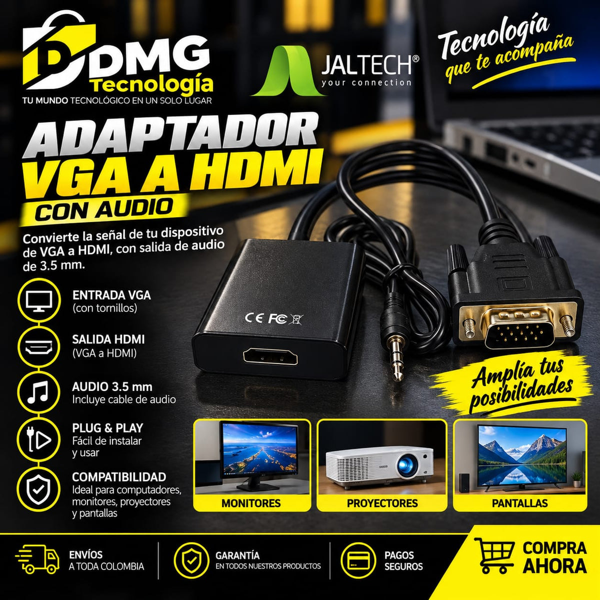 CONVERTIDOR VGA A HDMI CON AUDIO
