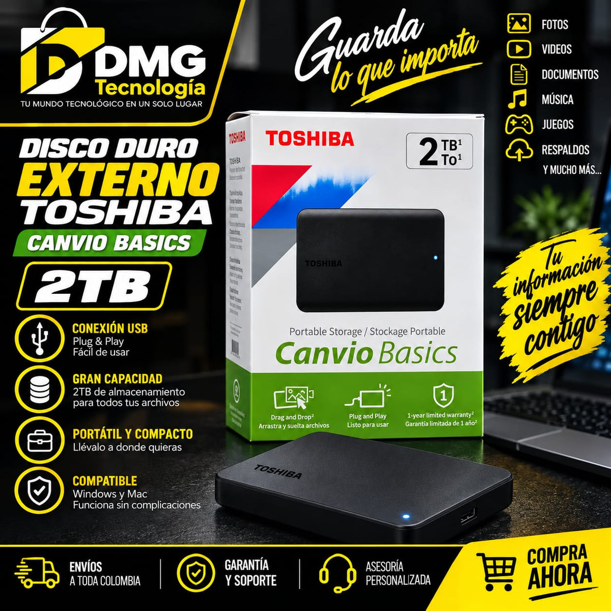 DISCO DURO EXTERNO 2TB TOSHIBA