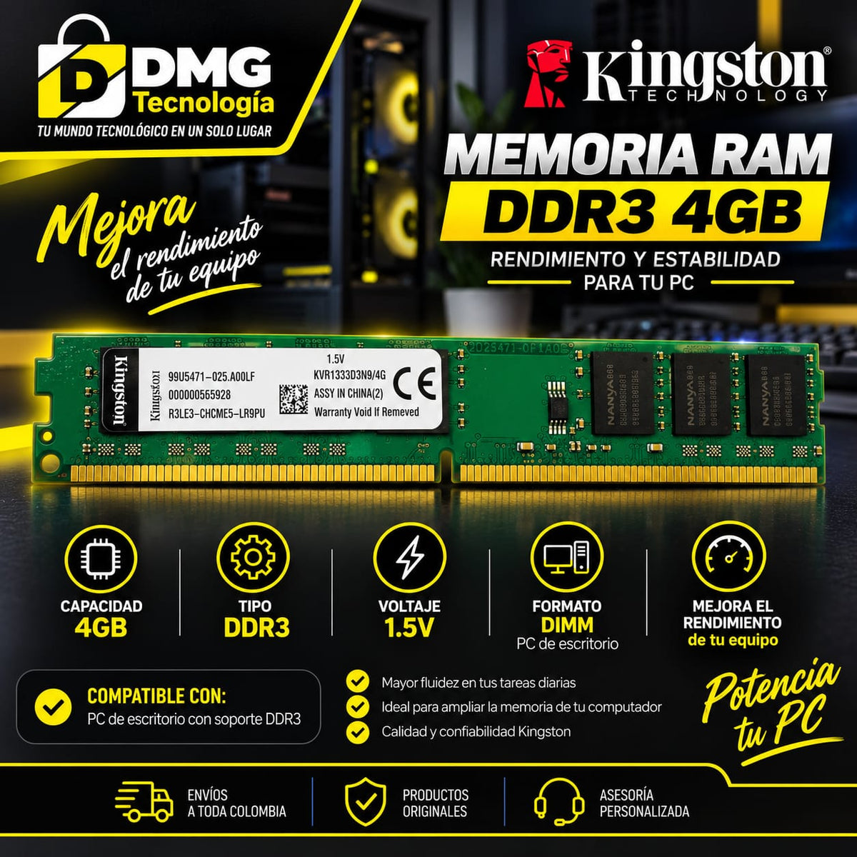 MEMORIA RAM PC 4GB DDR3