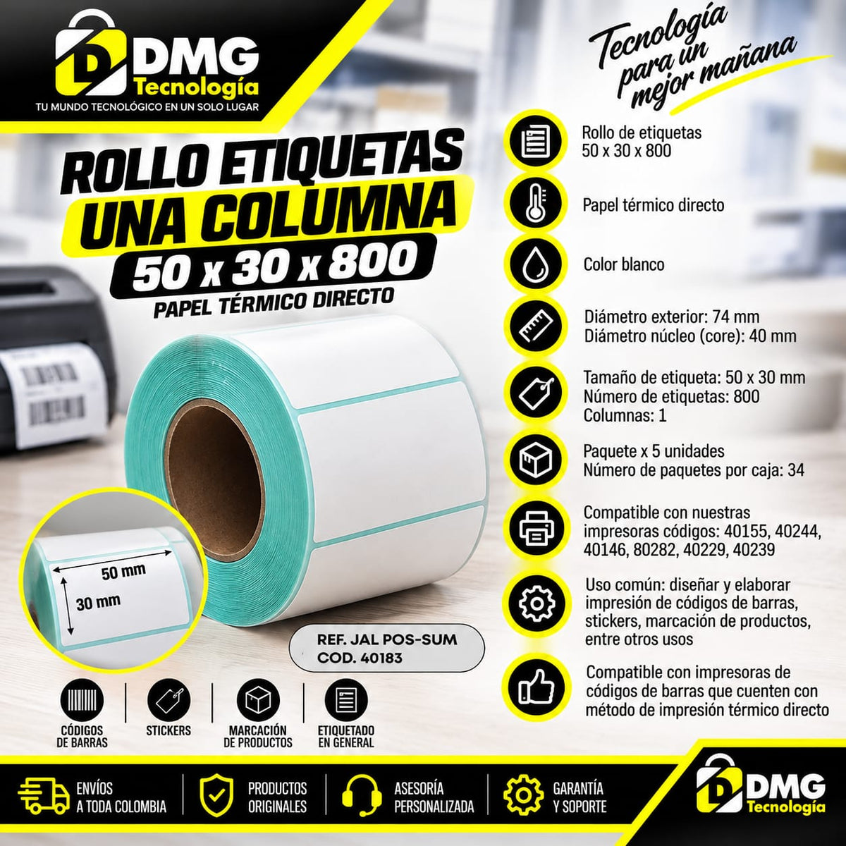 ROLLO DE ETIQUETAS TERMICAS 50X30X800
