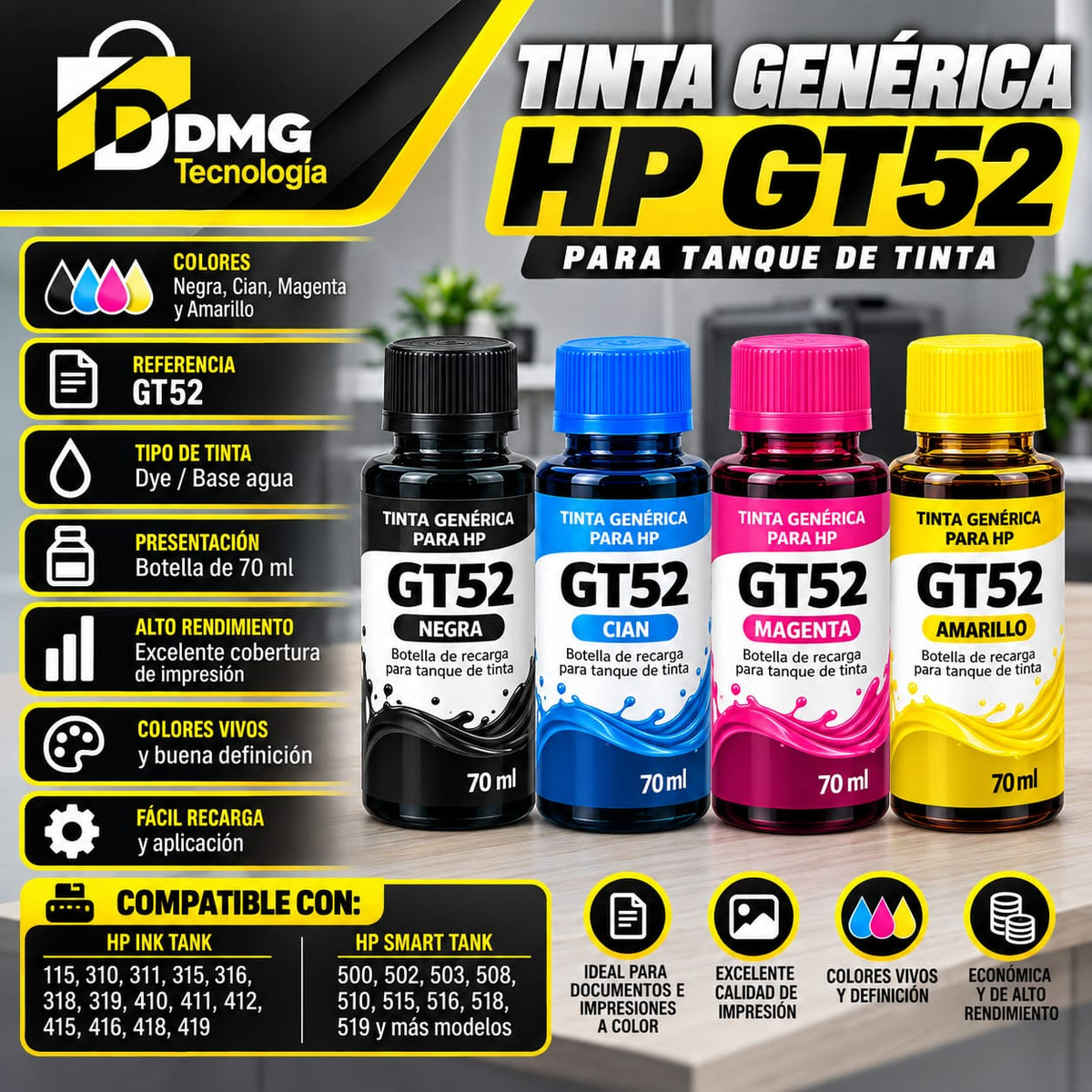 TINTA GENERICA HP GT52/GT53
